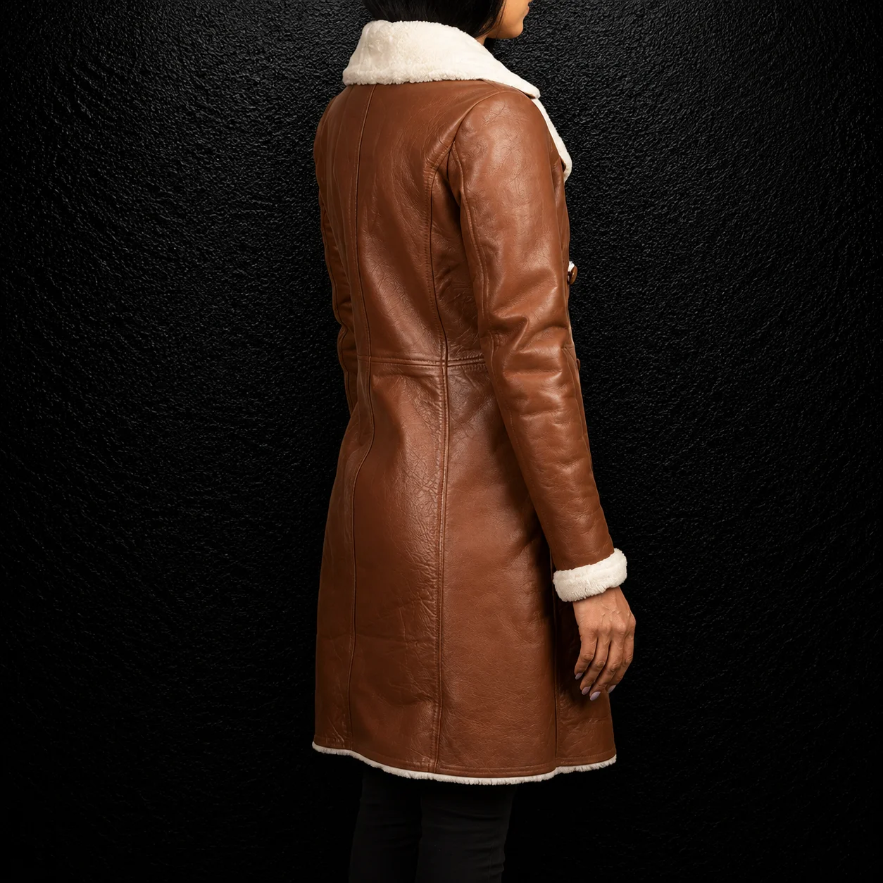 Aurelia Brown Double-Breasted Shearling Leather Coat alternate