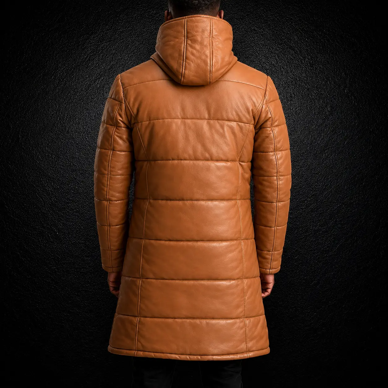 Men's Canyon Tan Hooded Leather Puffer Coat alternate