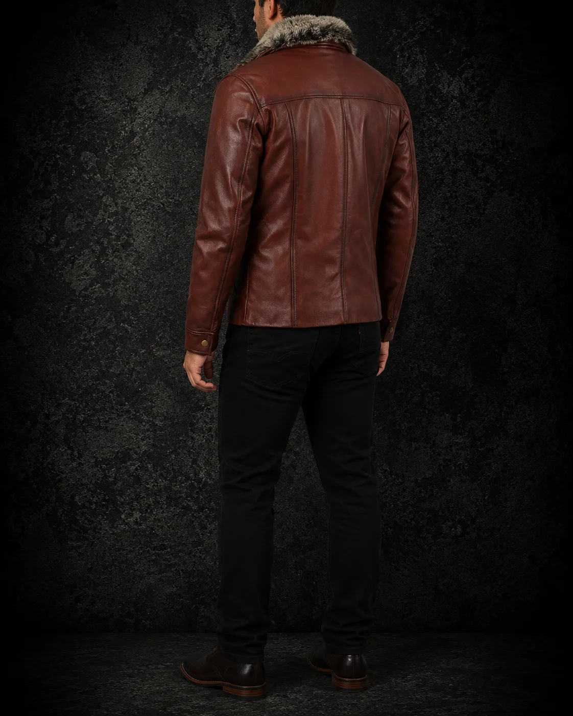 Hudson Distressed Brown Fur Collar Leather Jacket alternate
