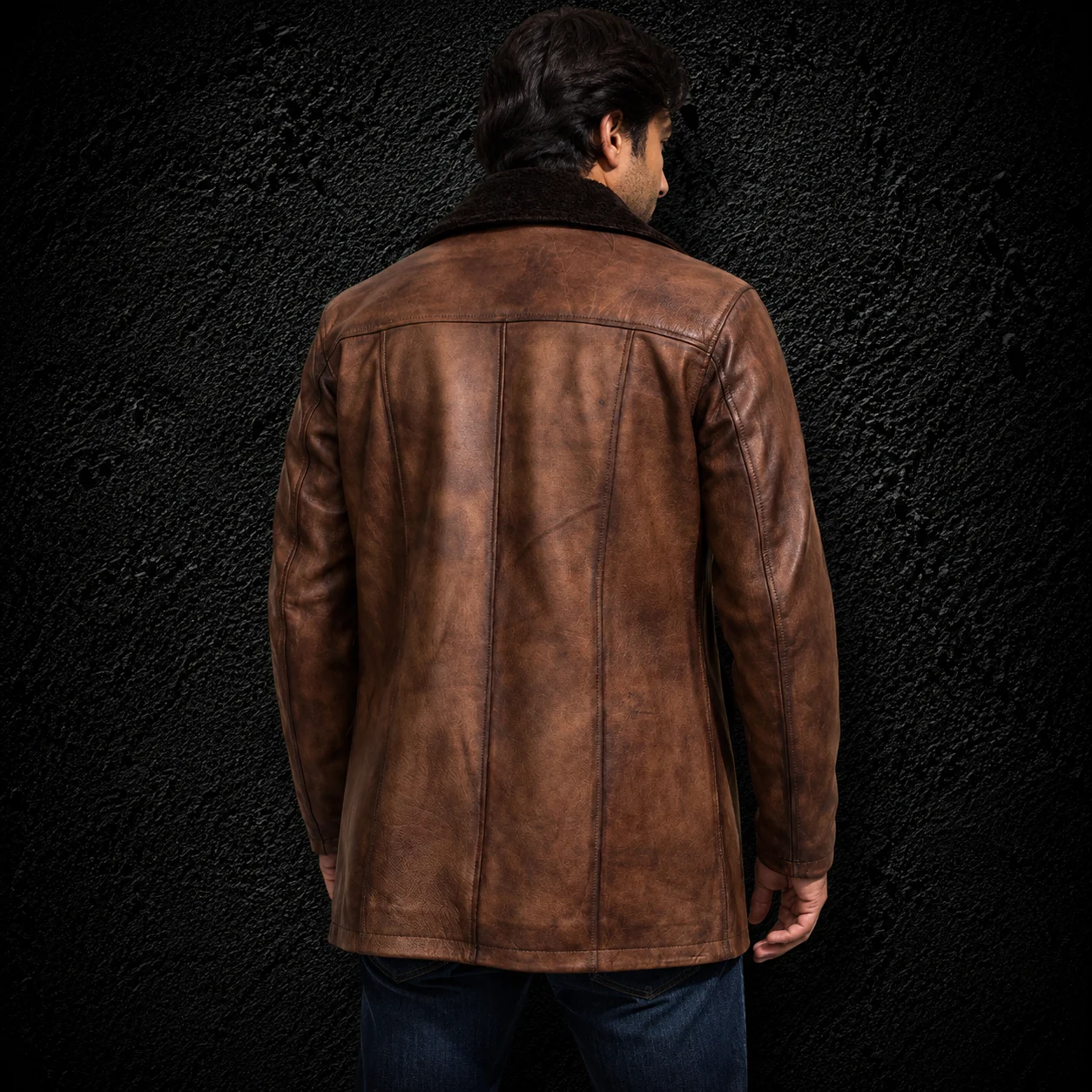 Hudson Distressed Brown Leather Fur Coat alternate