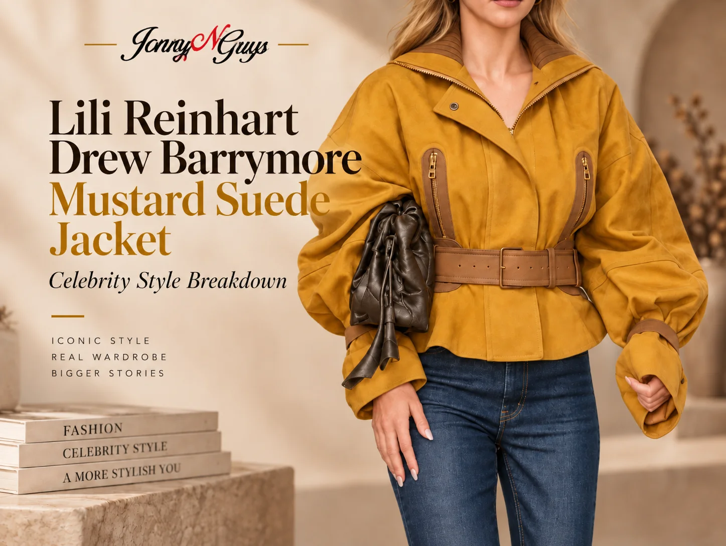 Drew Barrymore Show NYC Mustard Suede Jacket, Celebrity Fall Street Style