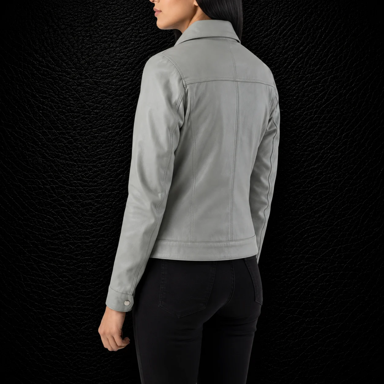 Marielle Grey Classic Collar Leather Jacket alternate