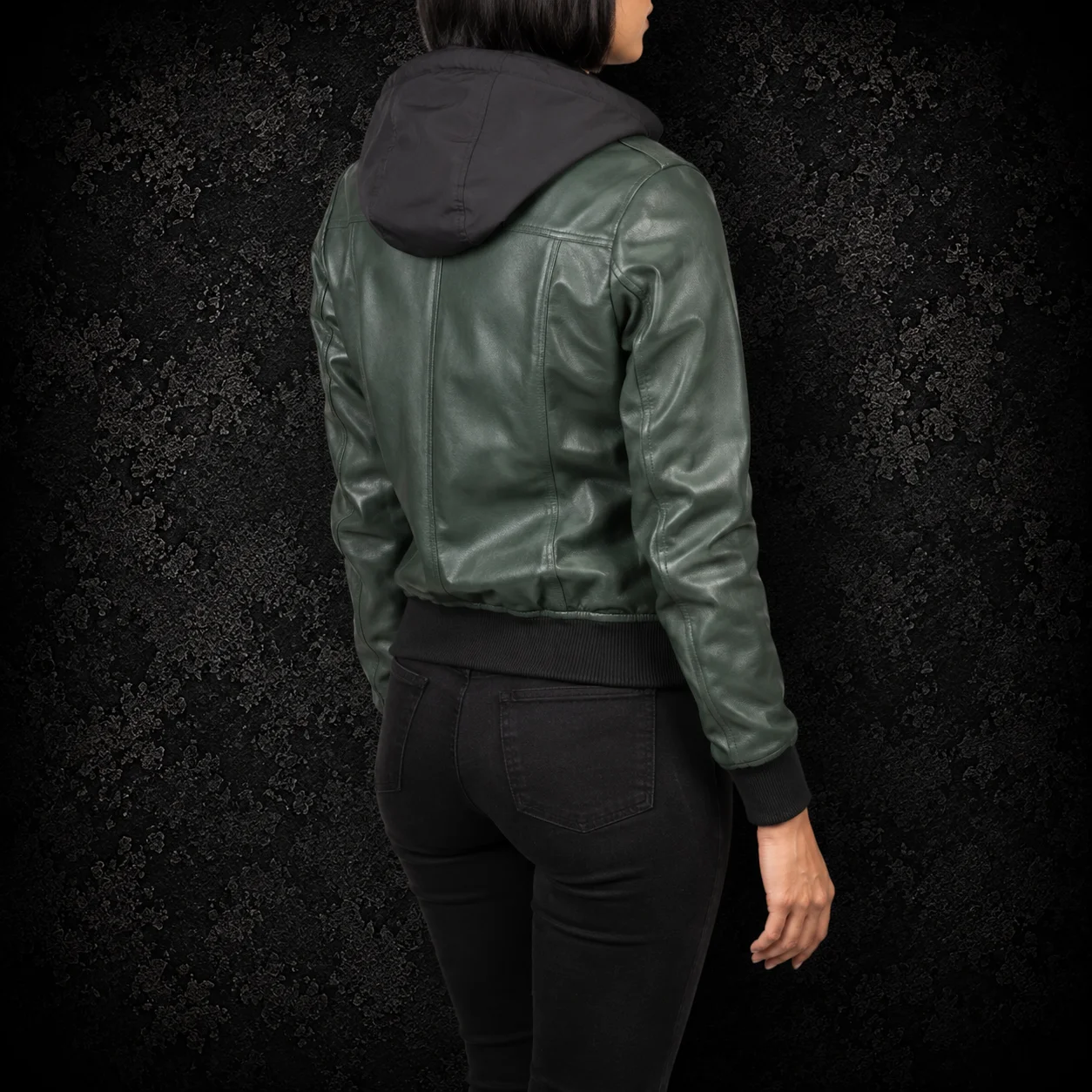 Marlow Green Hooded Leather Bomber Jacket alternate