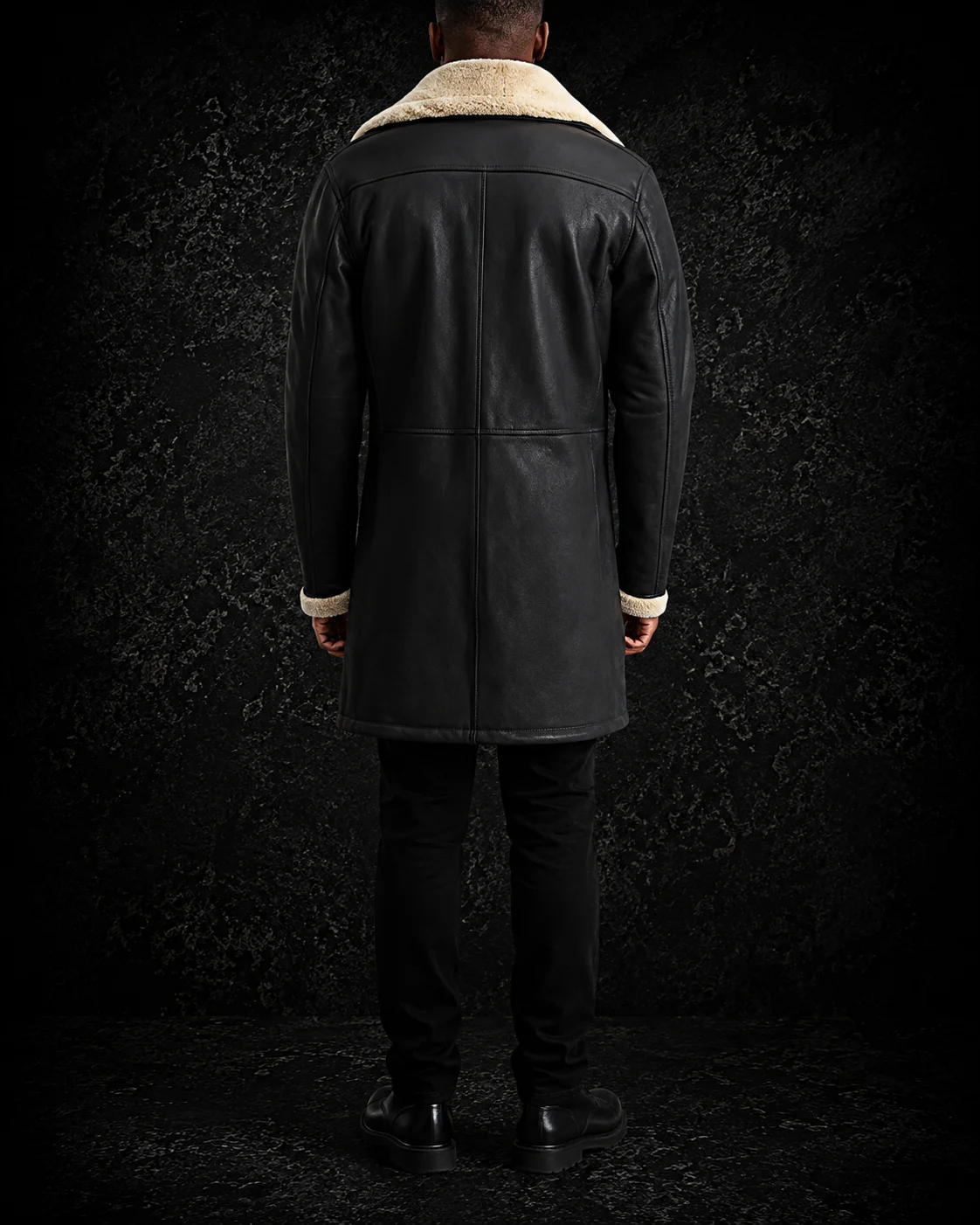 Marlowe Tumbled Black Fur-Lined Double-Breasted Leather Coat alternate