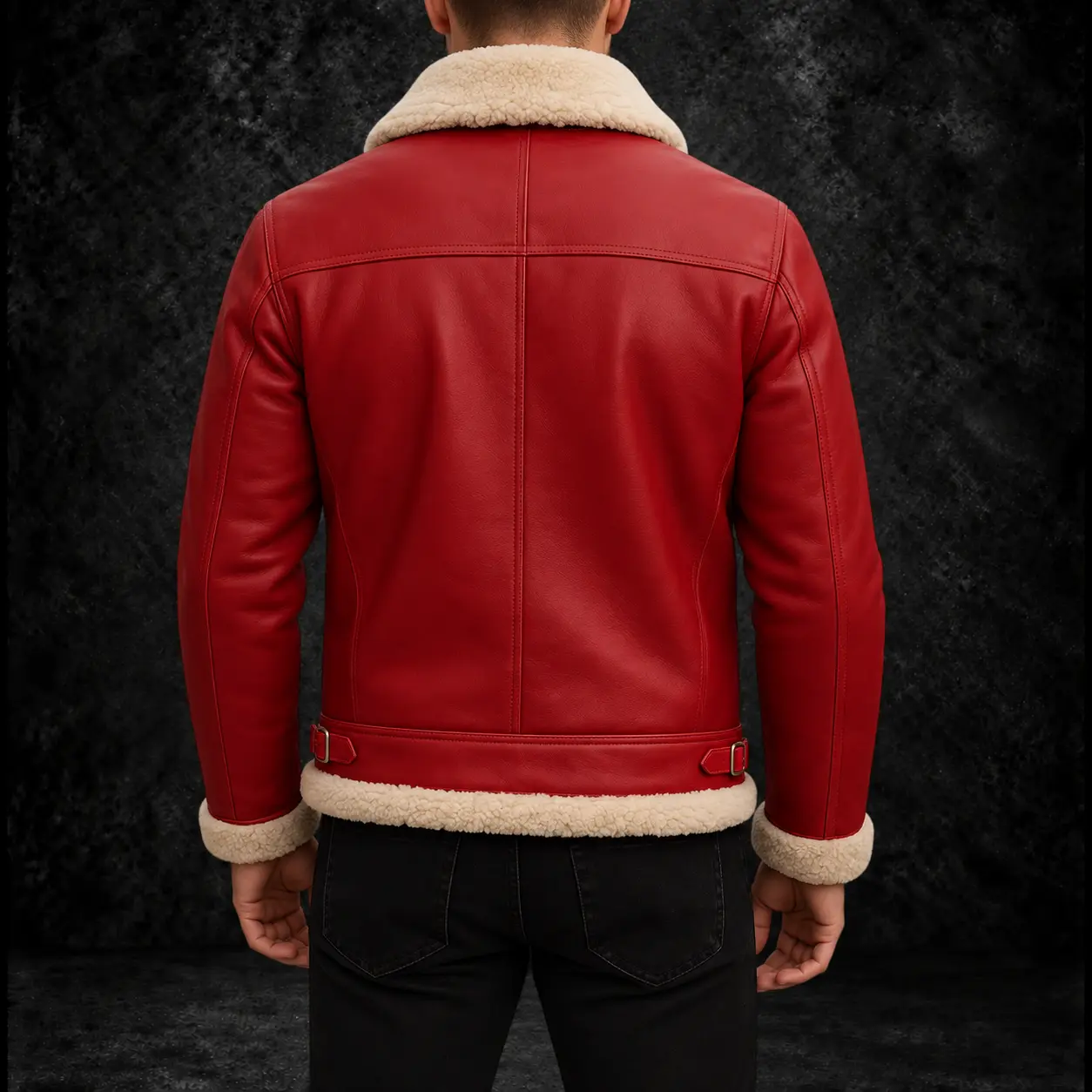 Men’s Santa Style Red Shearling Leather Biker Jacket alternate