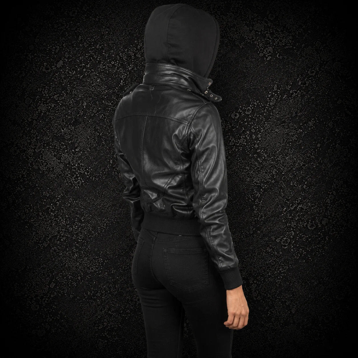 Noircrest Black Hooded Leather Bomber Jacket alternate