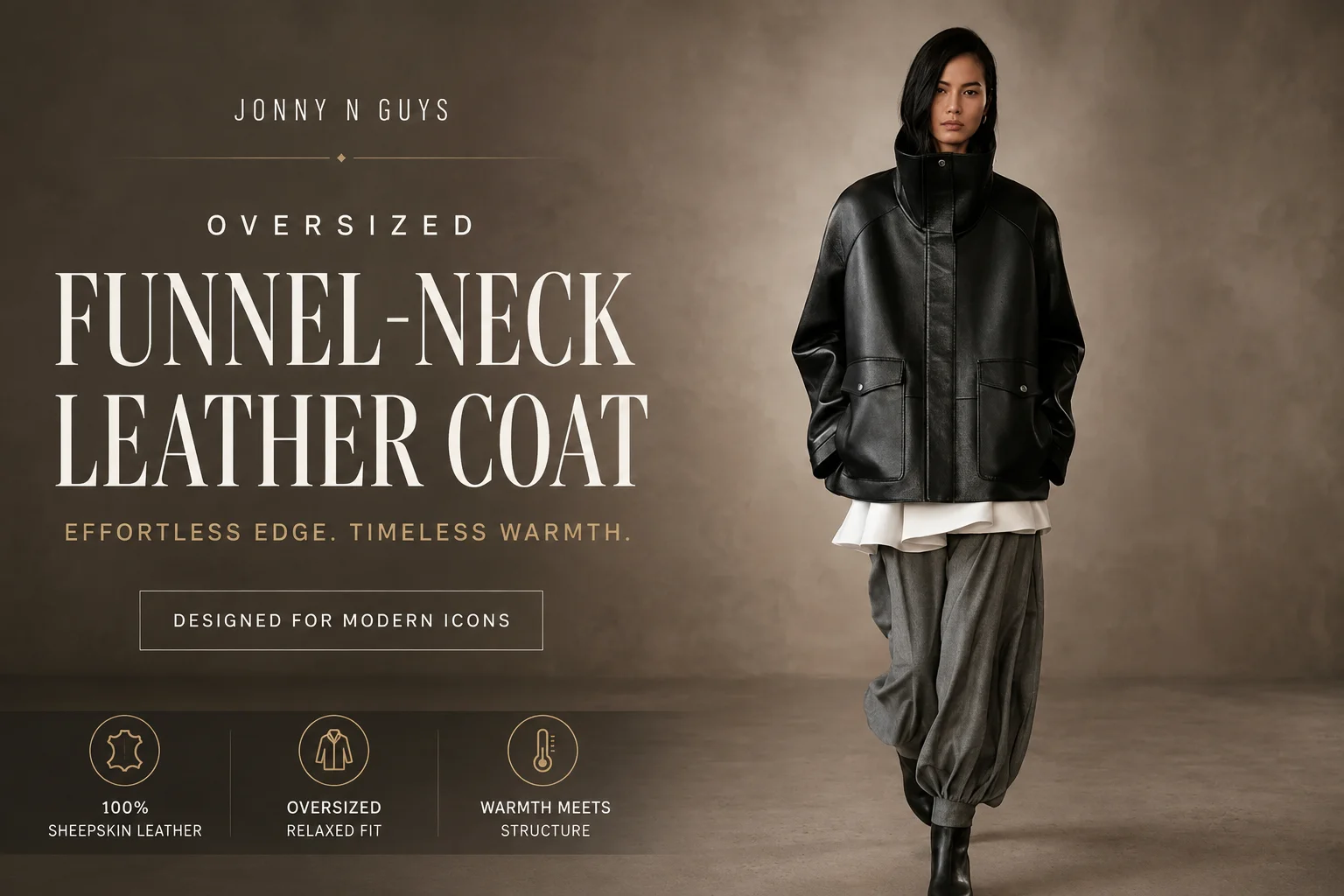 Oversized Funnel-Neck Leather Coat: The Modern Statement Coat for Women