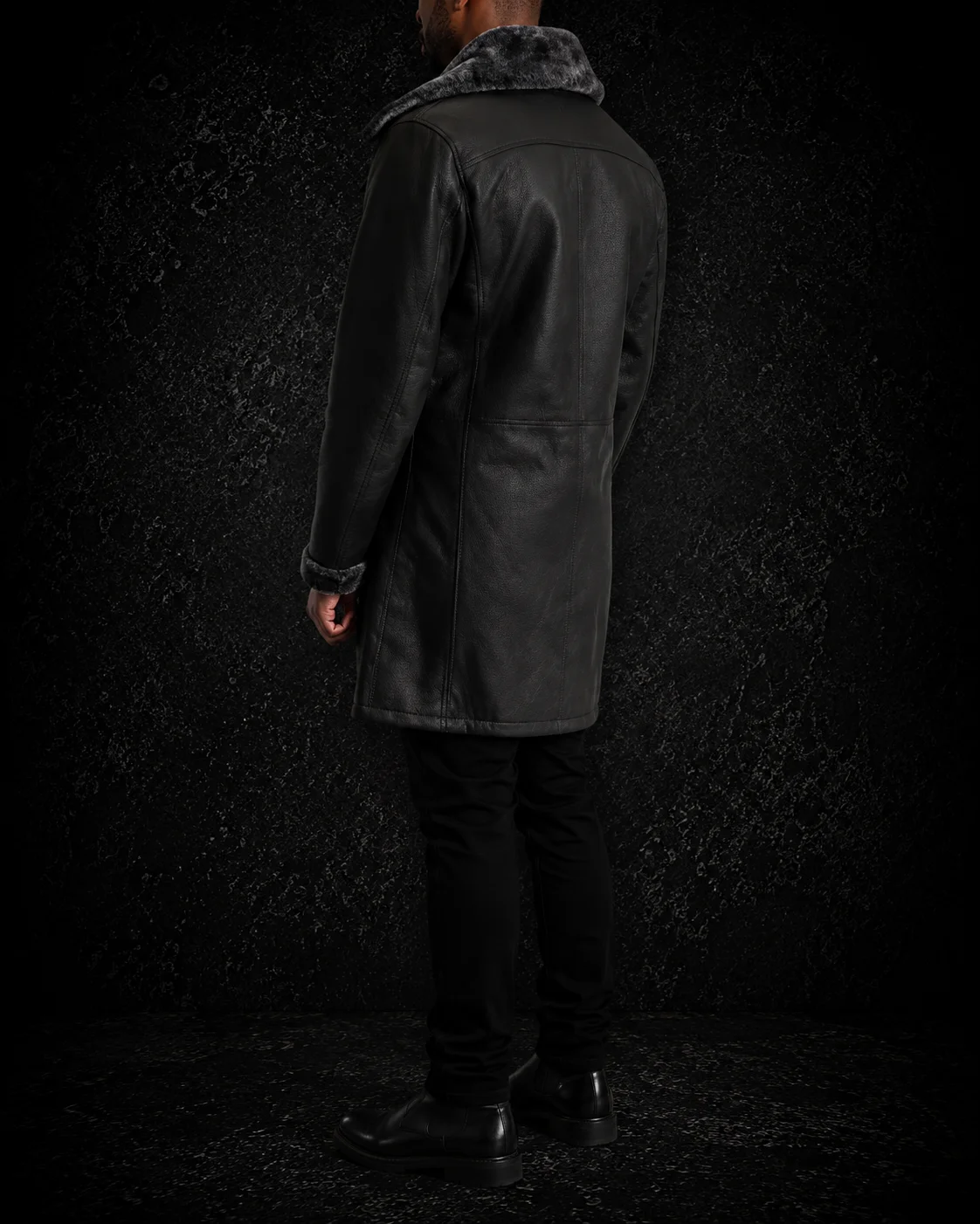 Ravenholt Distressed Black Fur-Lined Double-Breasted Leather Coat alternate