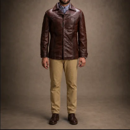 Ronan Brown Leather Blazer Jacket