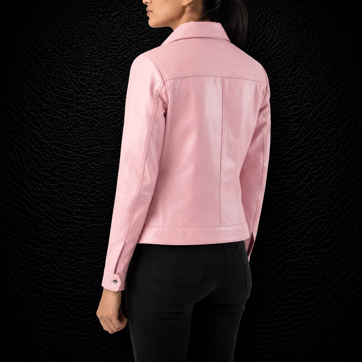 Rosalie Pink Classic Collar Leather Jacket alternate