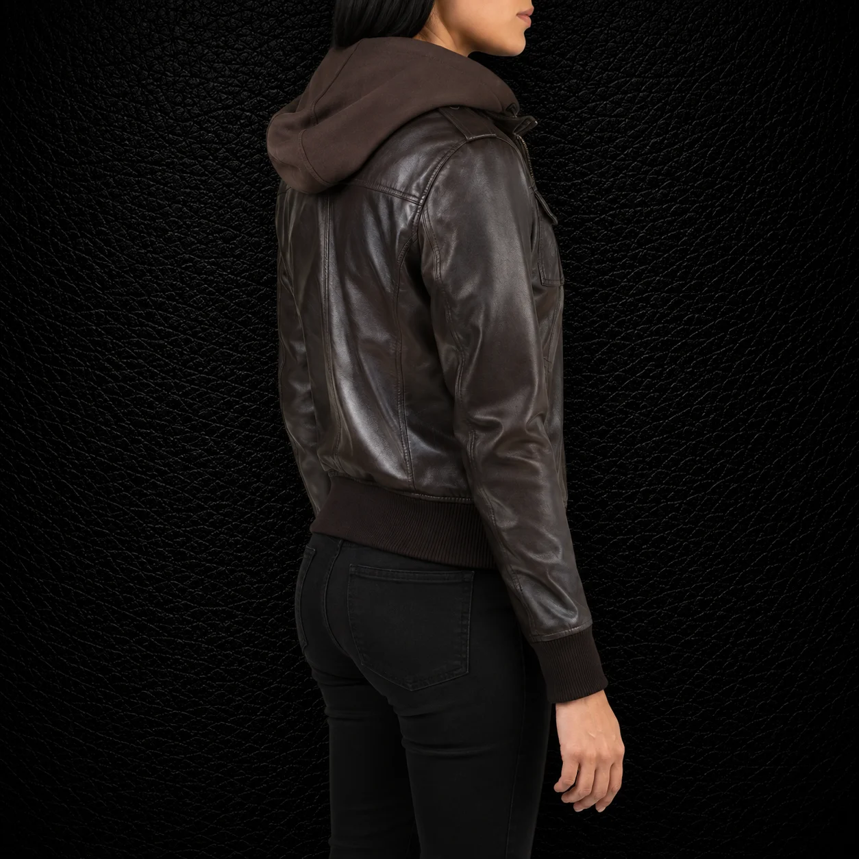 Rowan Brown Hooded Leather Bomber Jacket alternate