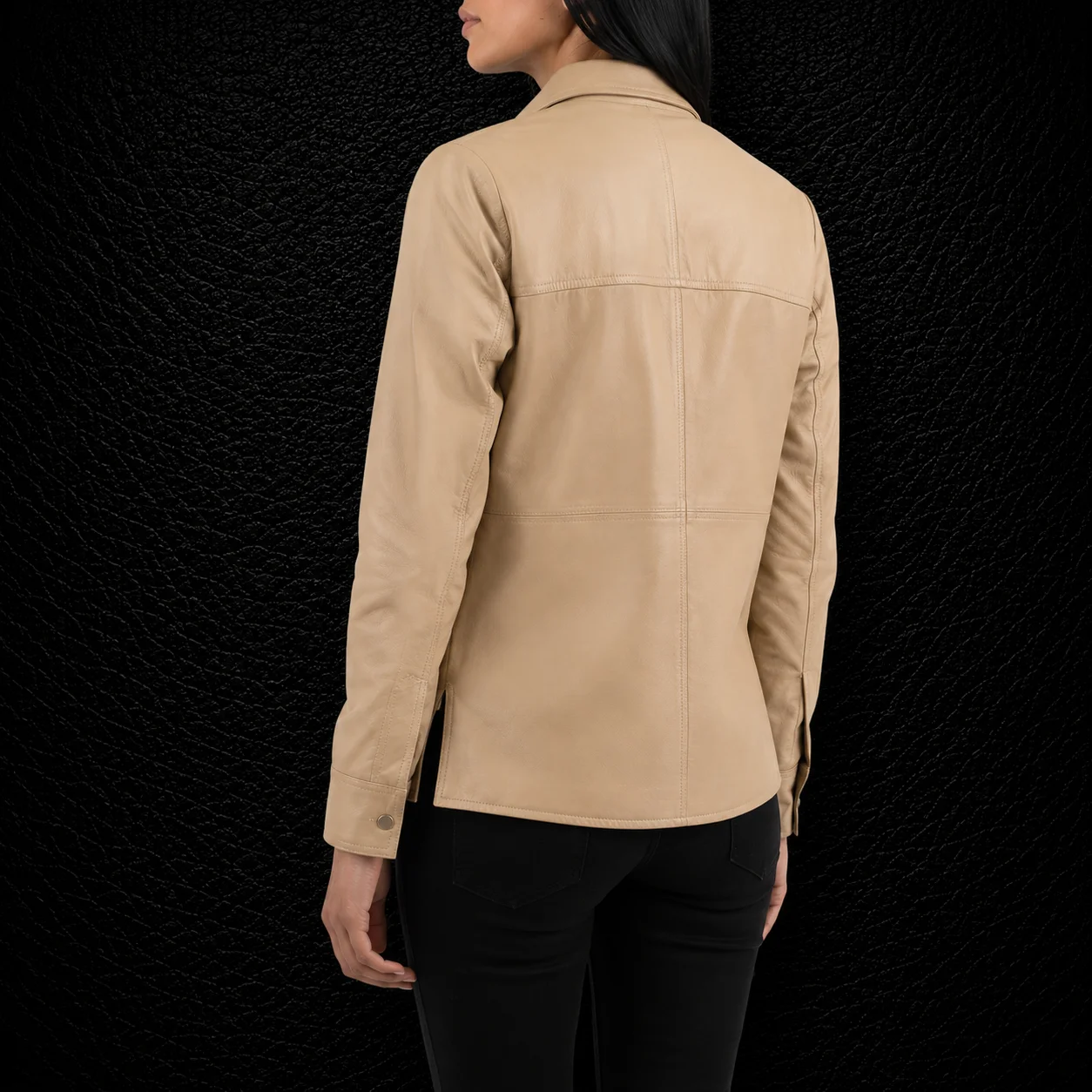 Seraphina Beige Leather Shirt Jacket alternate