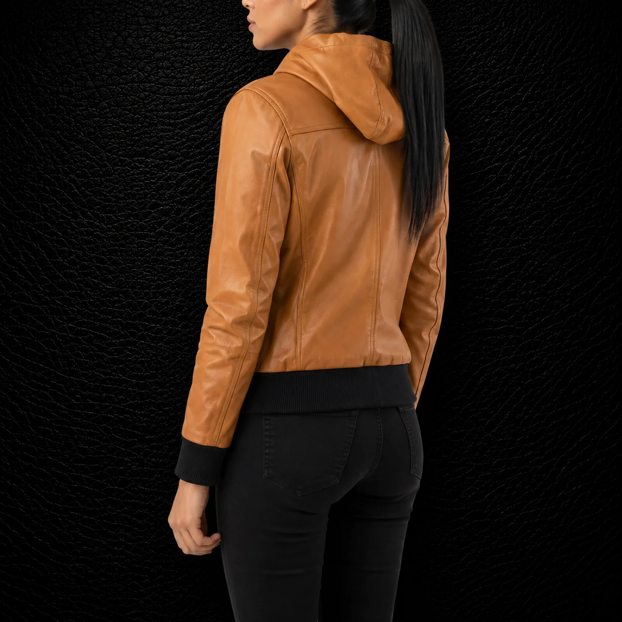 Sierra Brown Hooded Leather Bomber Jacket alternate