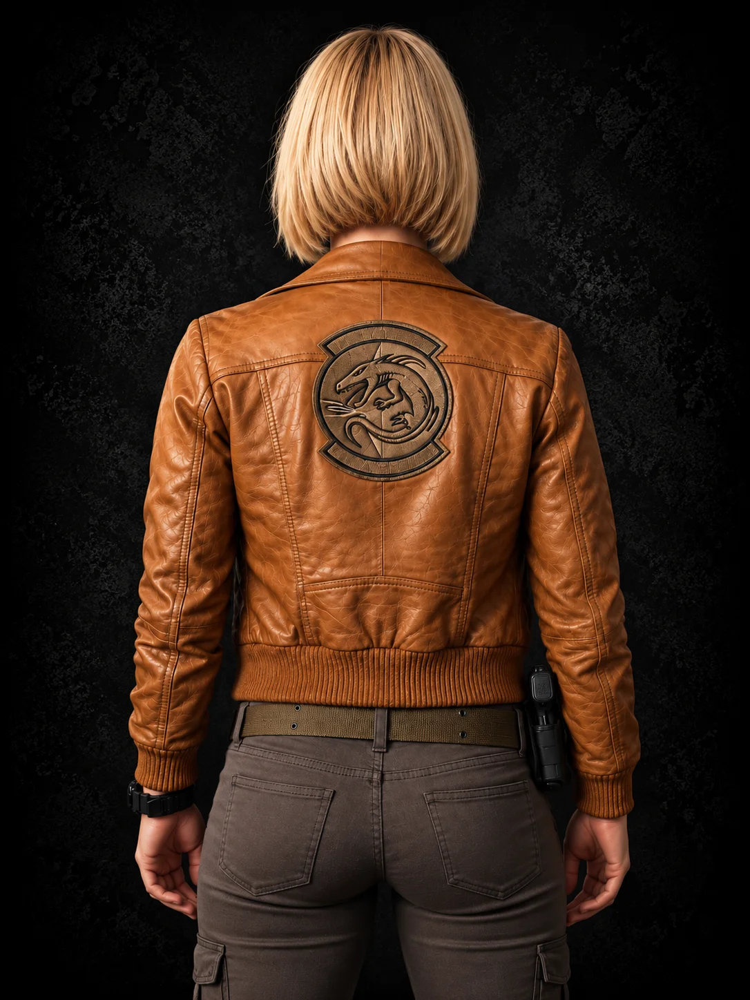 Sonya Blade Mortal Kombat Brown Leather Bomber Jacket alternate
