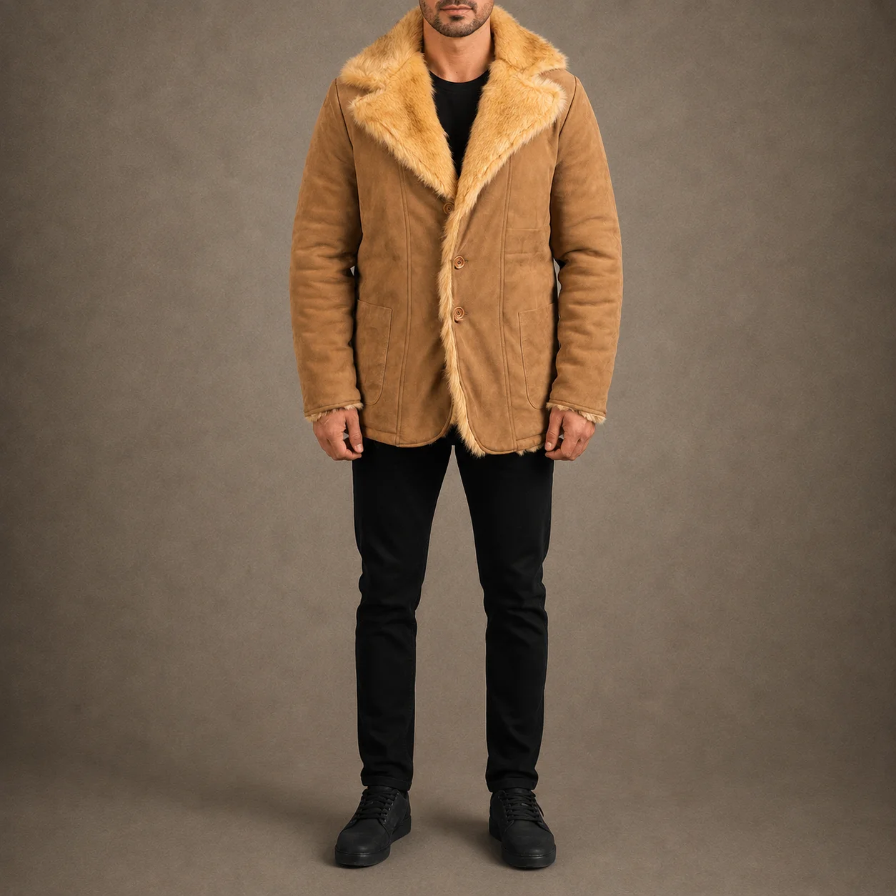 Soren Beige Suede Shearling Coat