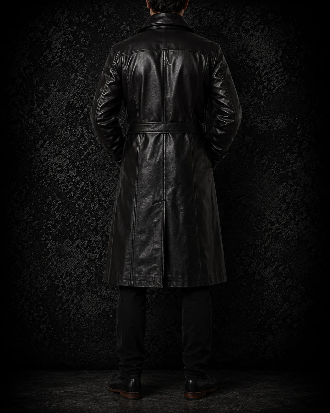 Valen Black Leather Trench Coat alternate