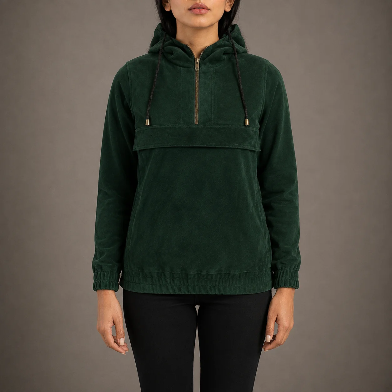 Verden Green Hooded Suede Pullover Jacket