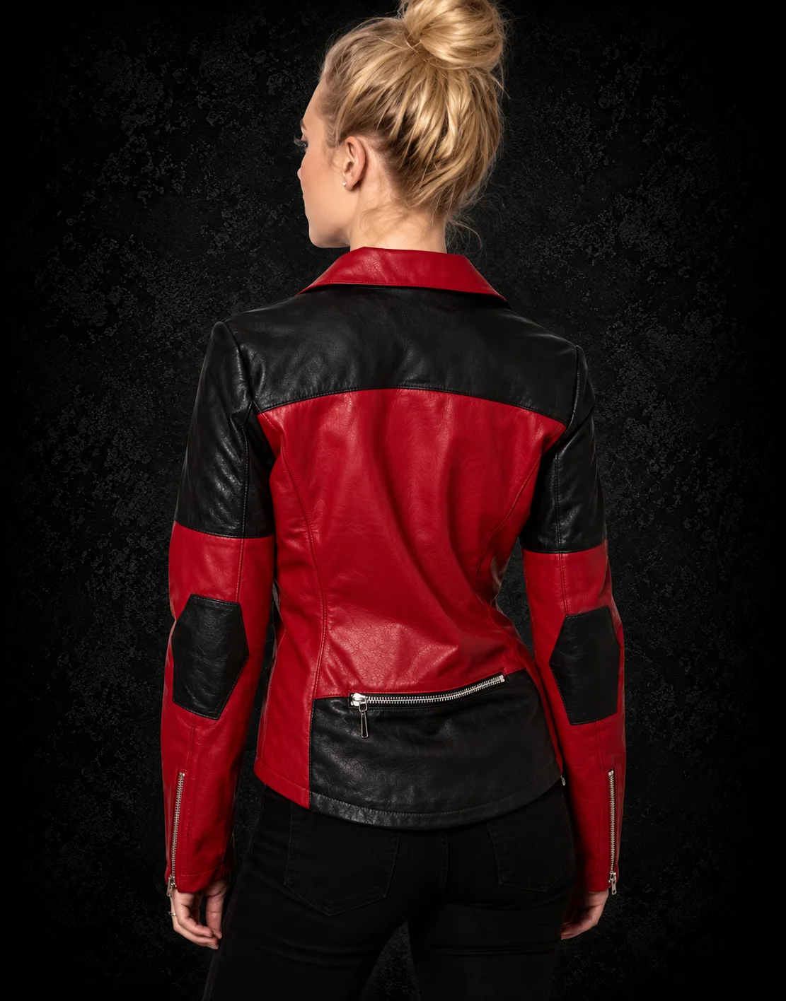 Vesper Red & Black Women’s Leather Biker Jacket alternate
