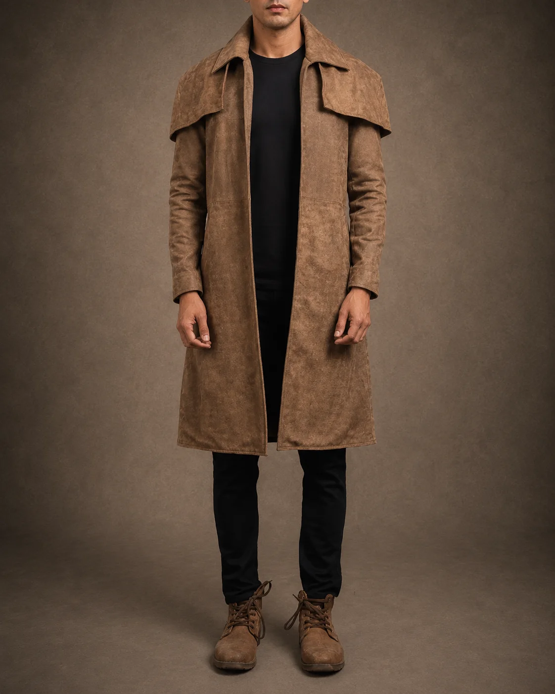 Weston Distressed Brown Leather Duster Coat
