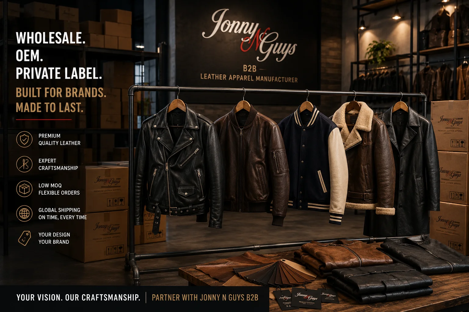 Wholesale leather jacket collection for retailers, brands and bulk B2B buyers