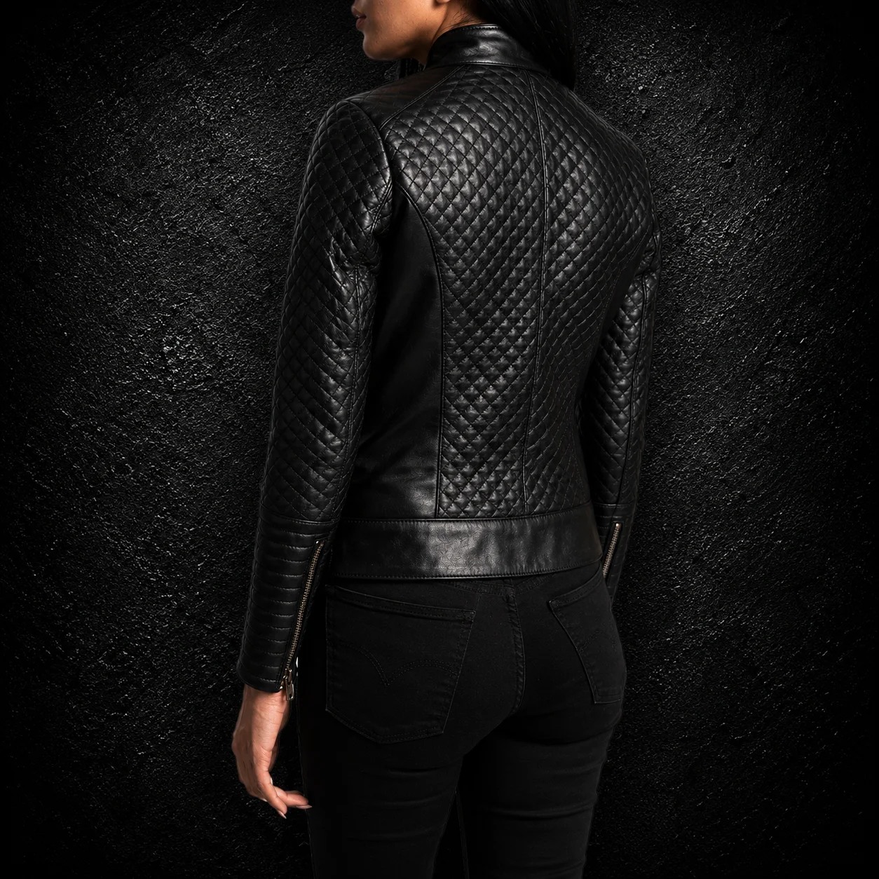 Sienna Black Varsity Collar Leather Biker Jacket alternate