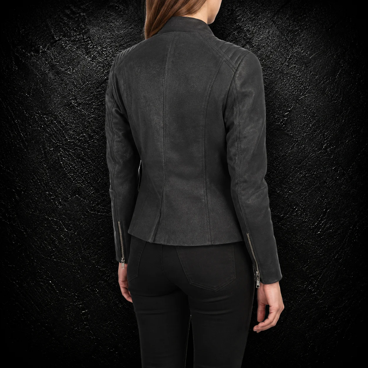 Raven Distressed Black Quilted Leather Biker Jacket alternate