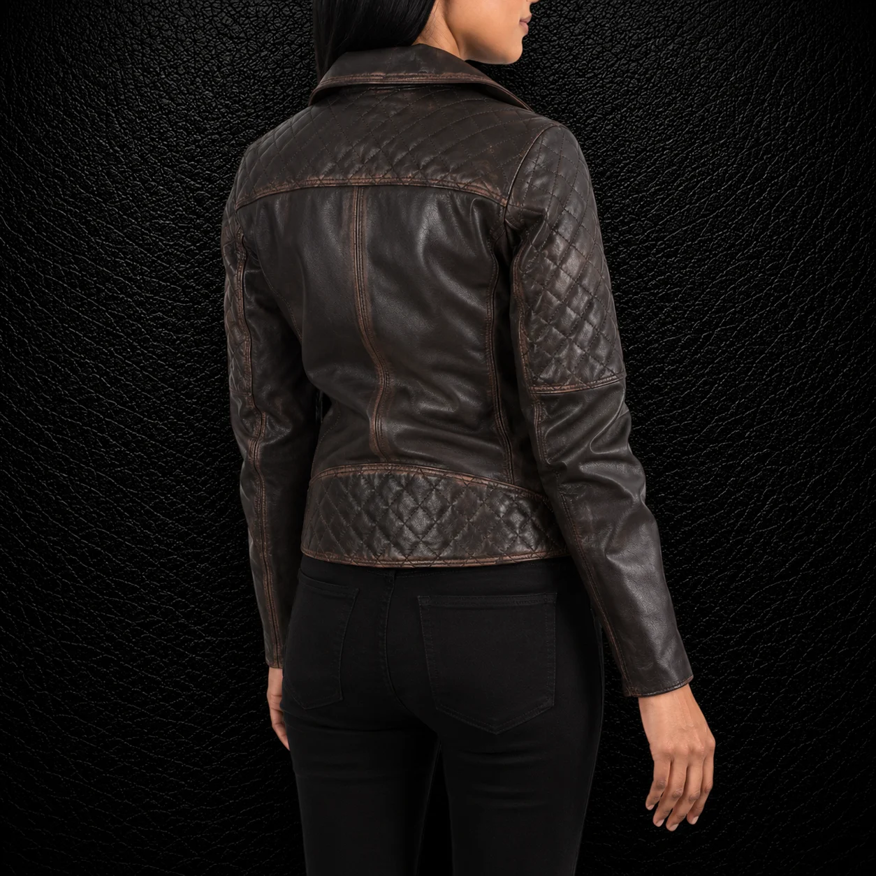 Harper Vintage Brown Quilted Leather Biker Jacket alternate