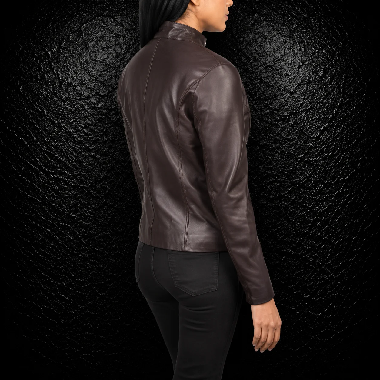 Ravenna Maroon Leather Biker Jacket alternate