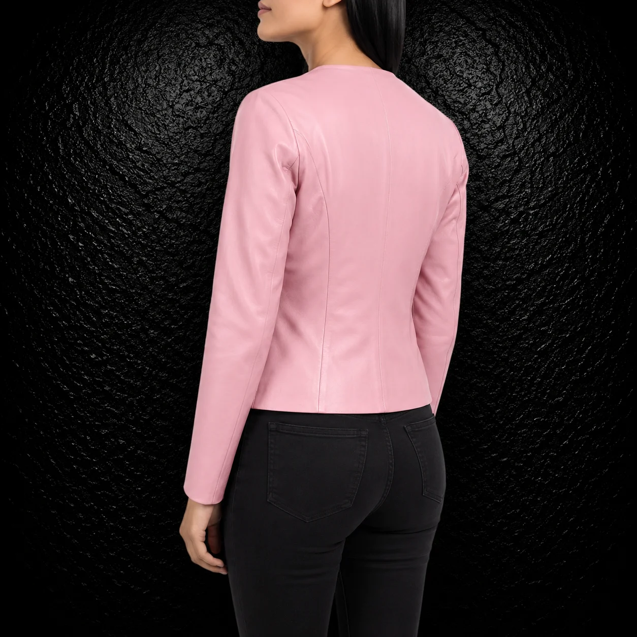 Rosalie Pink Collarless Leather Jacket alternate