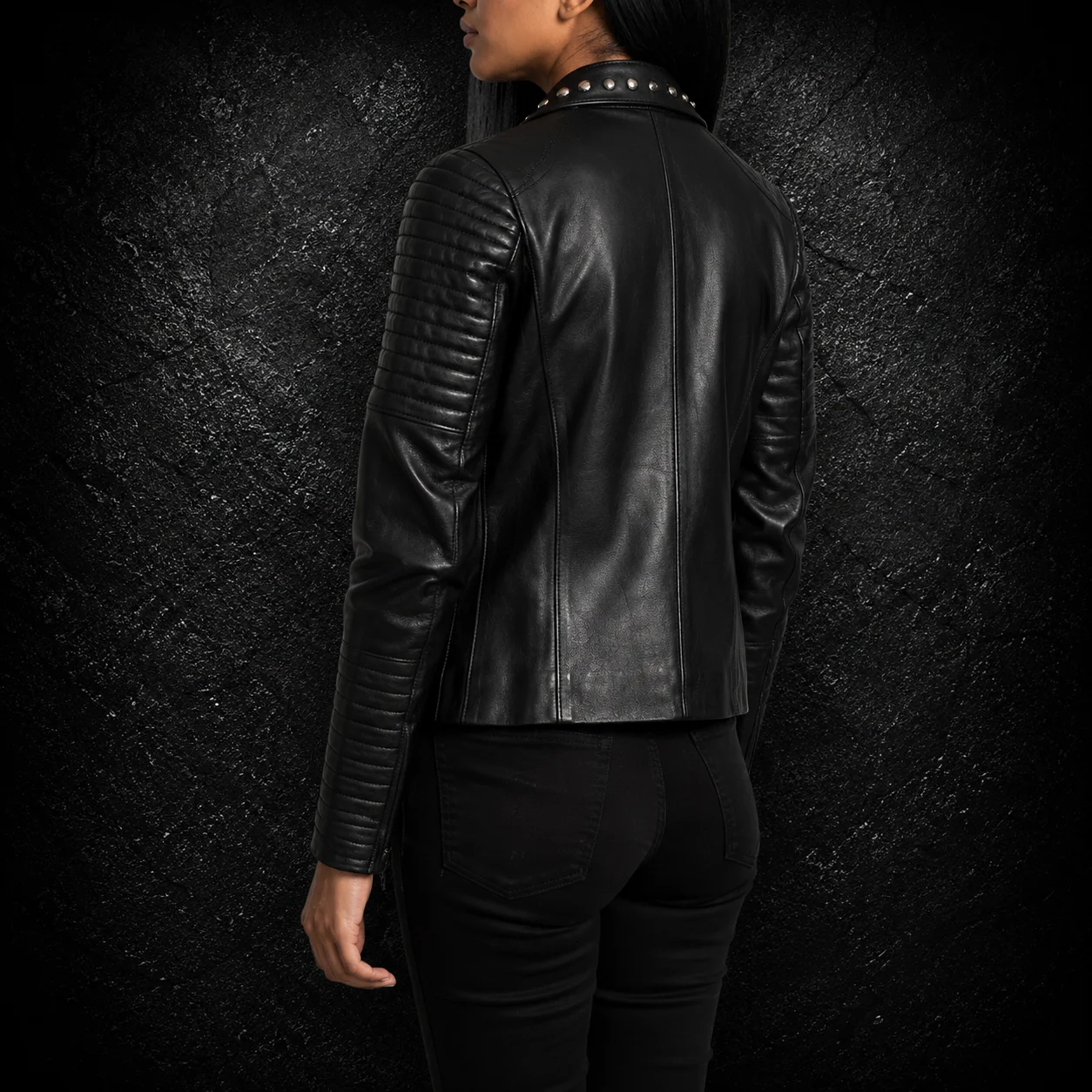 Valencia Studded Black Leather Biker Jacket alternate