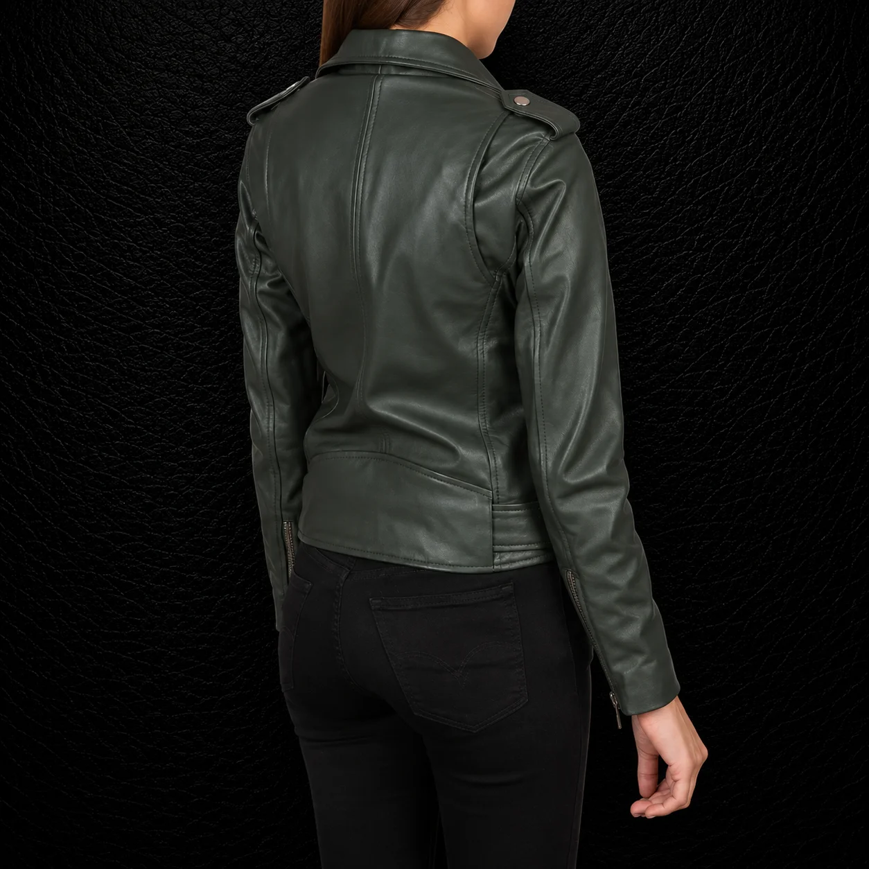 Verona Green Belted Leather Biker Jacket alternate