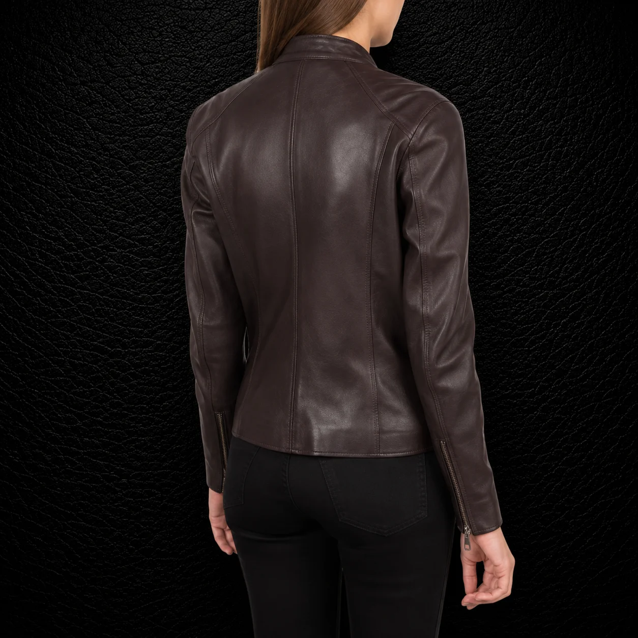 Vienna Maroon Quilted Leather Biker Jacket alternate